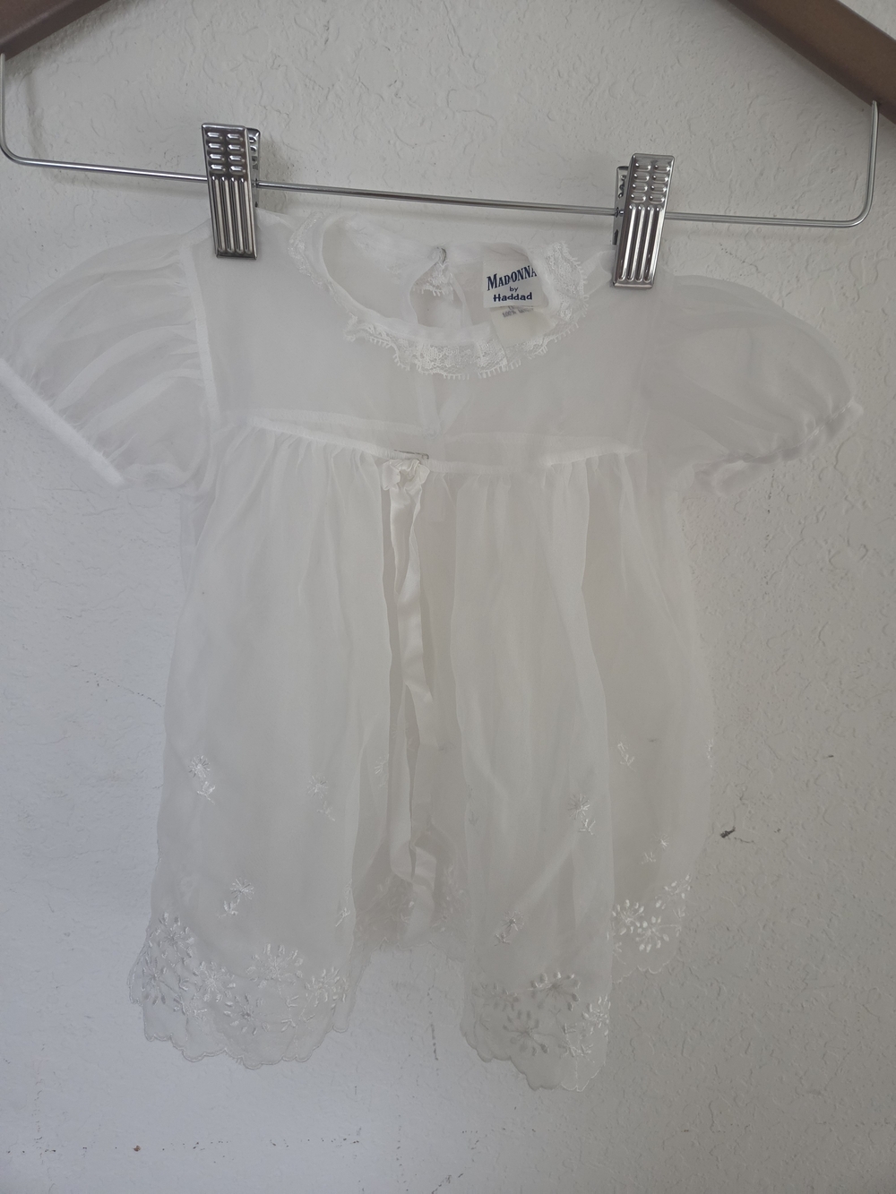 Vintage Madonna by Haddad Infant Baby White Sheer Floral Embroidered Christening
